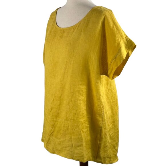 TERZO MILLENNIO Oversized 100% Linen Tunic Blouse in Yellow Size Small - Picture 2 of 8
